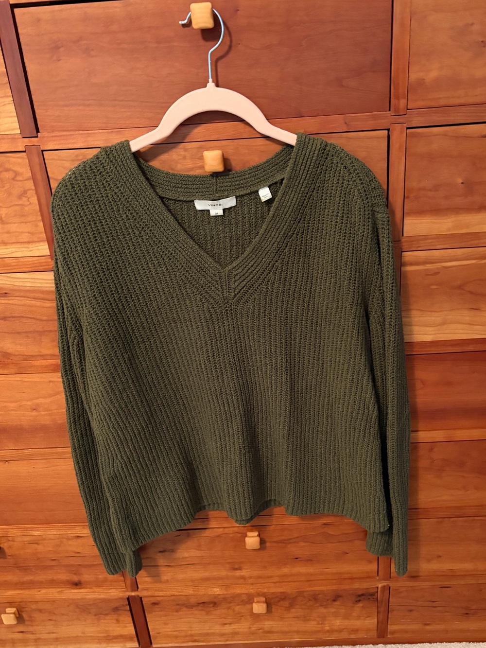 Vince Olive V-Neck Rib Knit Sweater